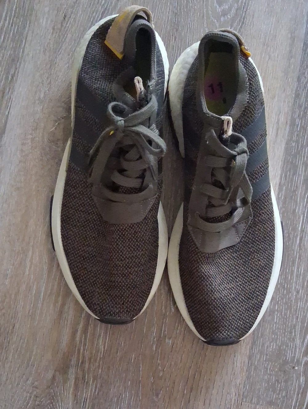 adidas Men's Olive Knit Lace-Up Sneakers with White Midsole